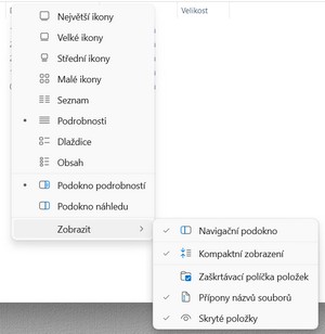Průzkumník nabídka
