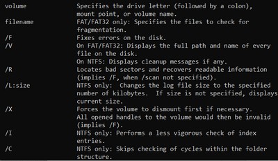 CHKDSK modifikátory
