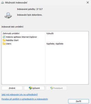 Možnosti indexování